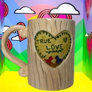 “True Love” Coffee Mug, Cream Colored with Impressed Heart, Painted Love Birds